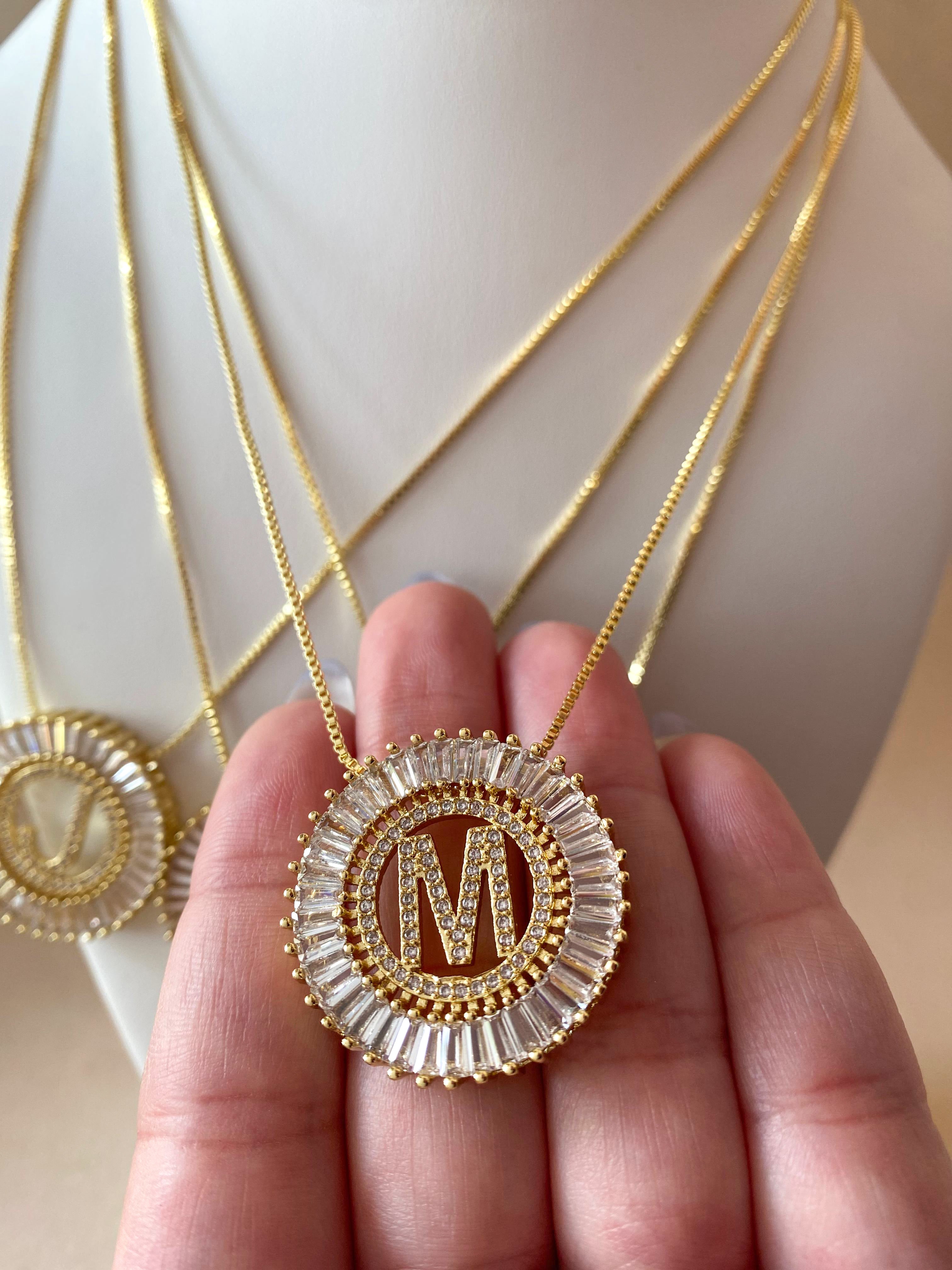 Crystal Circular Initial Necklaces