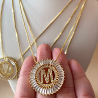 Crystal Circular Initial Necklaces