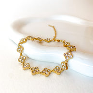 Shiny Zircon Clear Clovers Steel Bracelet