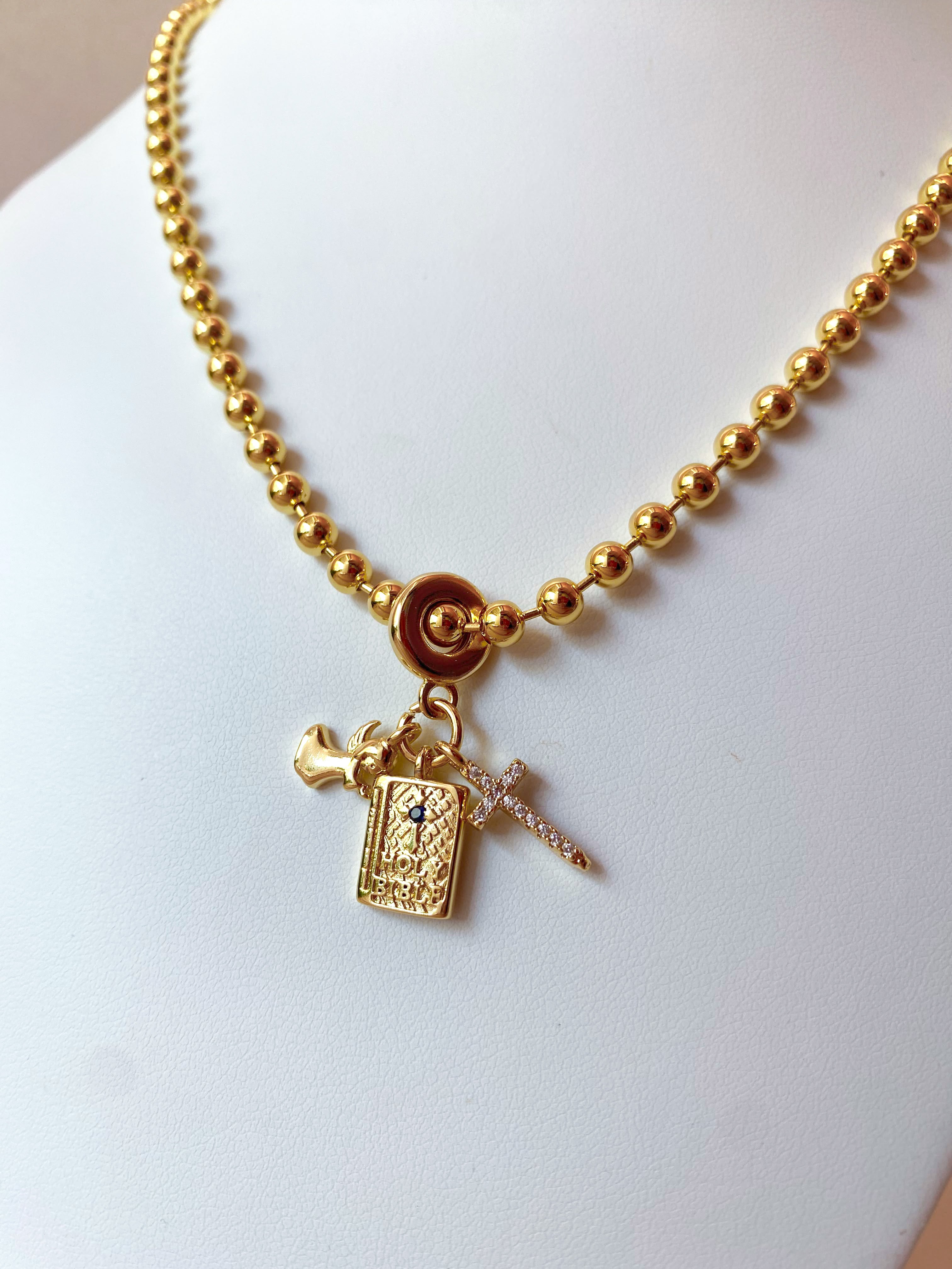 Bible, Angel and Cross 3 Charms in 1 Necklace