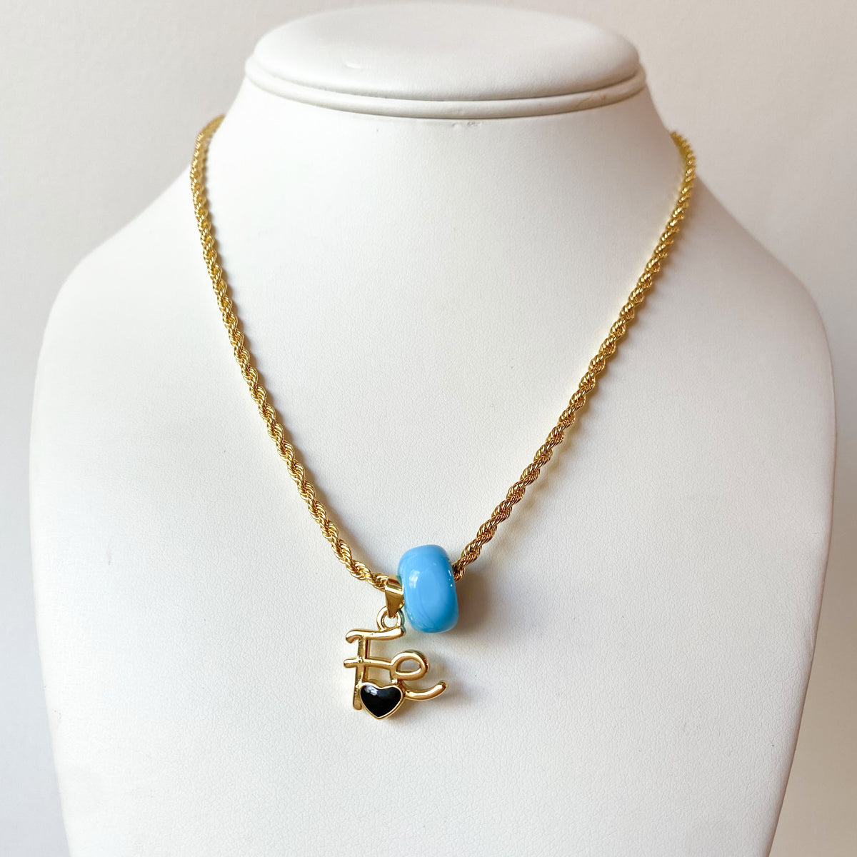Blue Turkish Stone and Faith with Black Heart Necklace