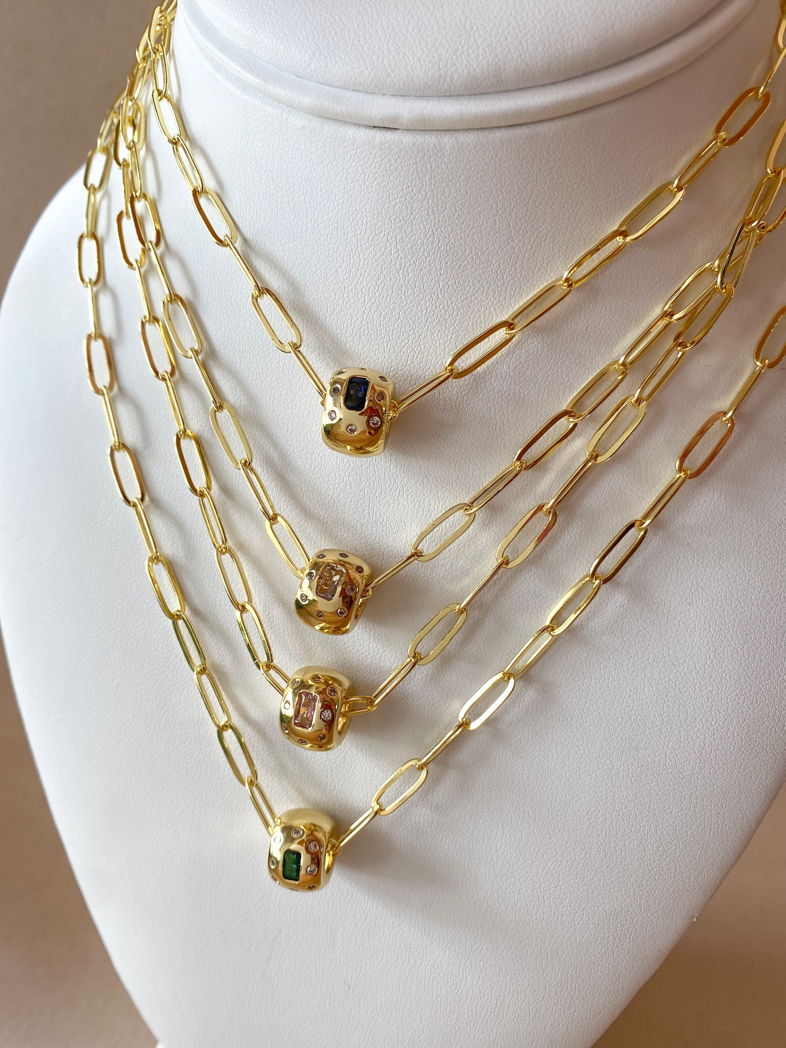 Golden Links Chain with Circular Crystal Charms Necklace