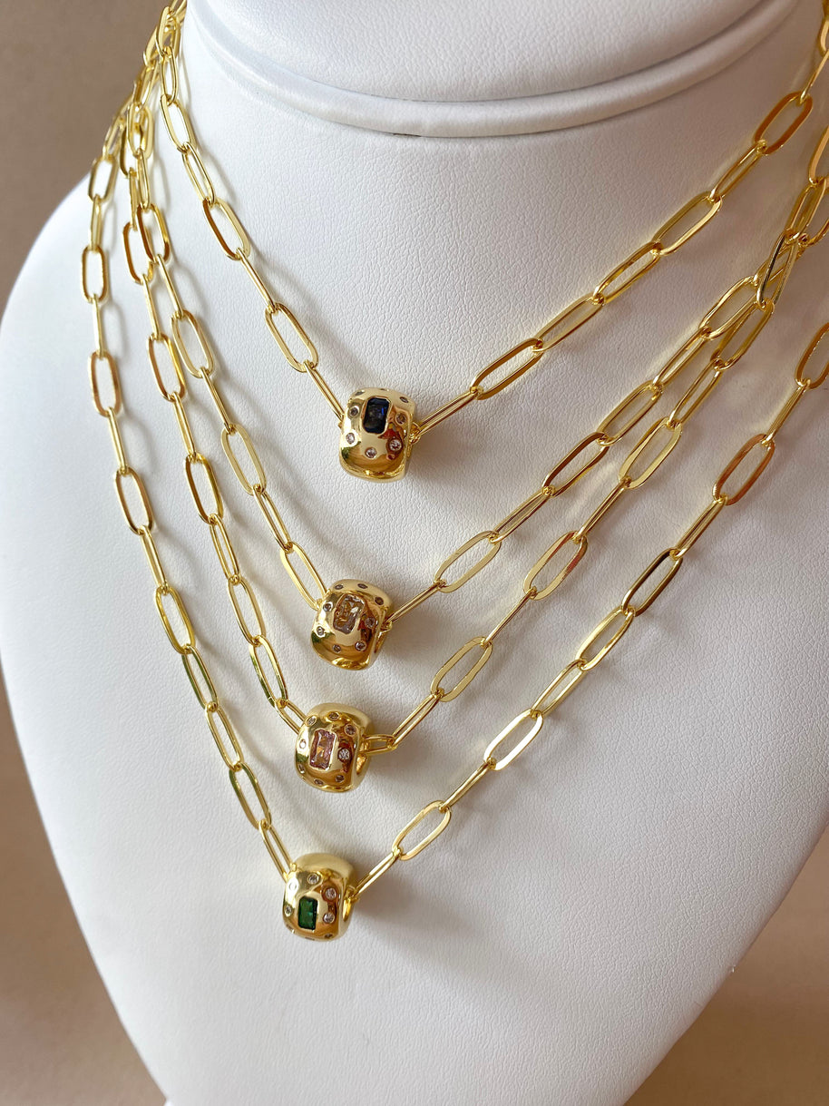 Golden Links Chain with Circular Crystal Charms Necklace