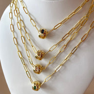 Golden Links Chain with Circular Crystal Charms Necklace