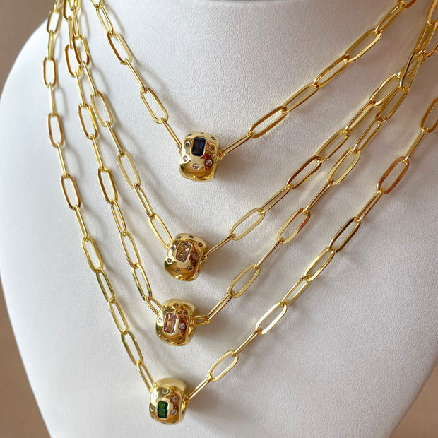 Golden Links Chain with Circular Crystal Charms Necklace