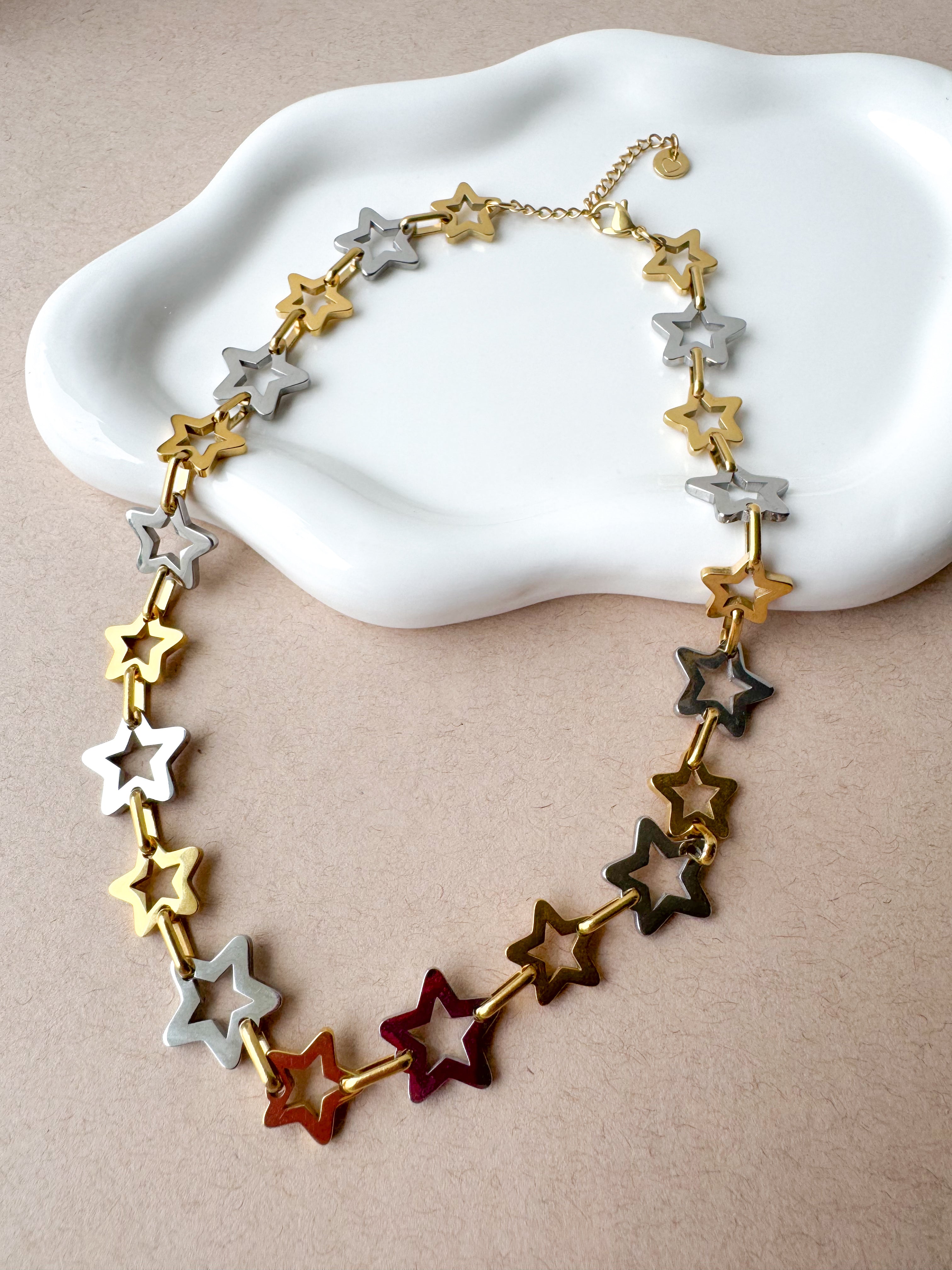 Golden & Silver Star Pattern Necklace