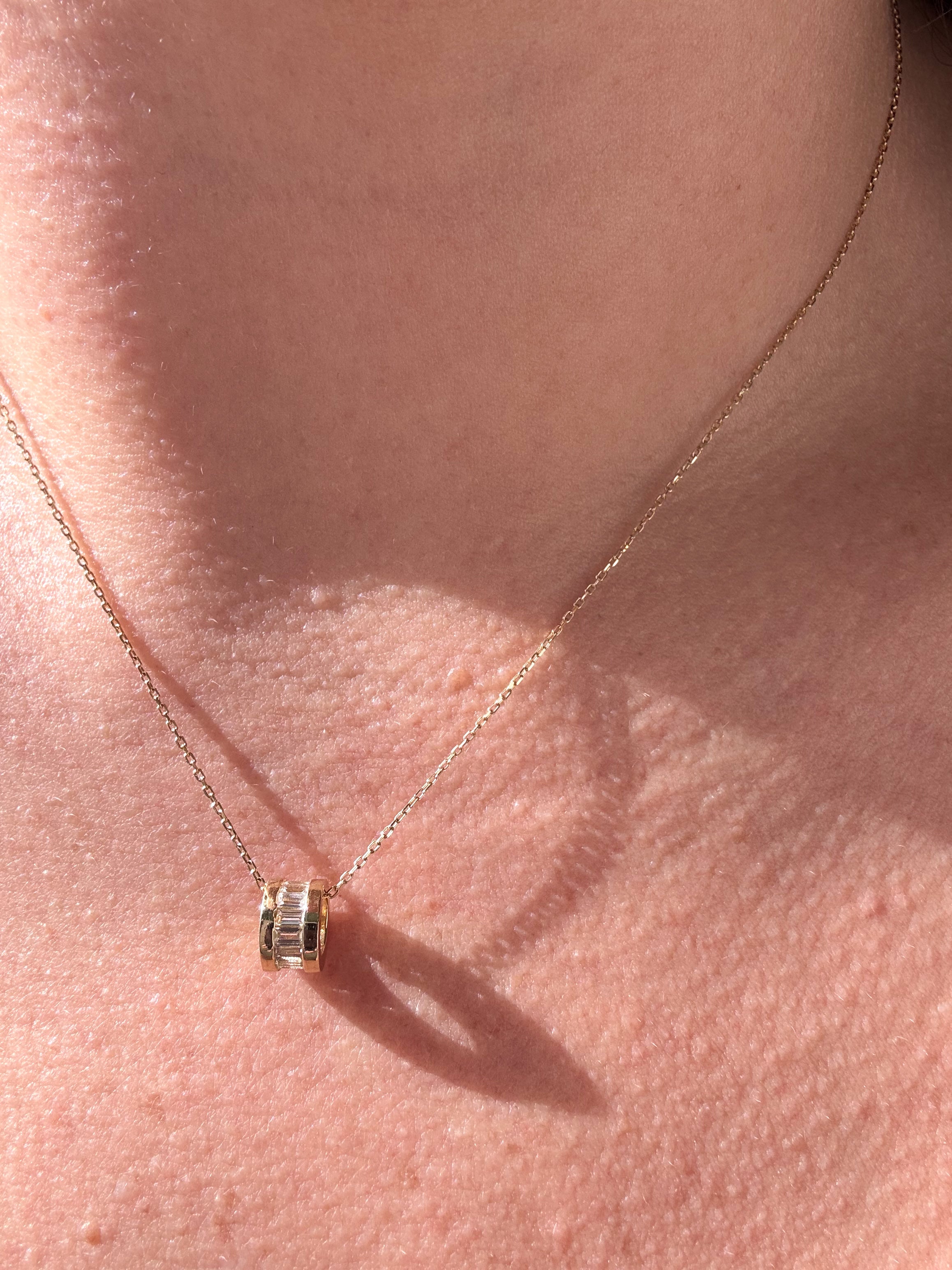 Baggete Crystal Chain 14k Solid Gold Necklace