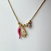 Pink Hamsa 🪬 Charms Necklace