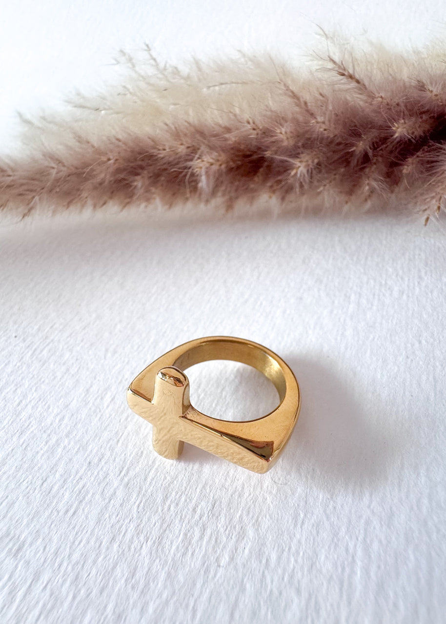Golden Steel Cross Shape Ring