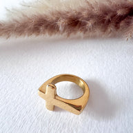 Golden Steel Cross Shape Ring