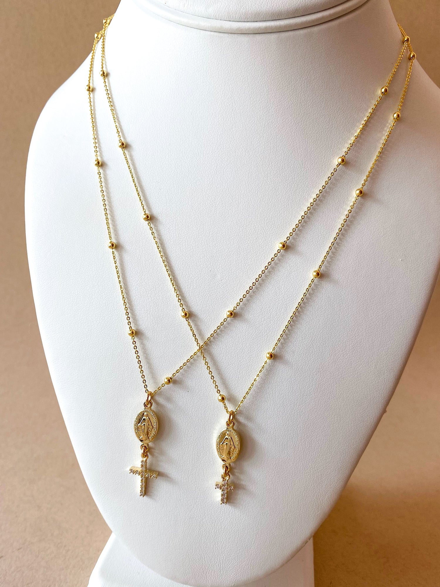 Miracle Virgin & Shiny Cross Necklace