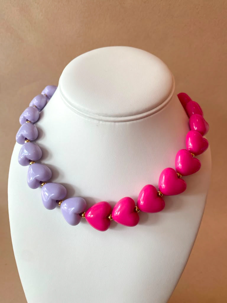 Big Purple and Pink Hearts Pattern Necklace