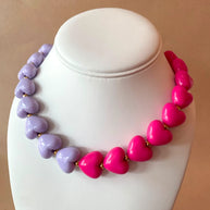 Big Purple and Pink Hearts Pattern Necklace