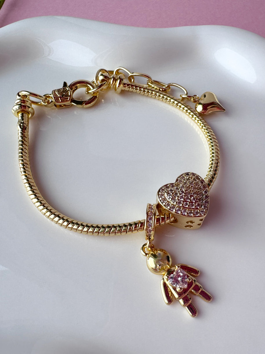 Golden Big Heart Crystal Kids Bracelet