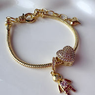 Golden Big Heart Crystal Kids Bracelet