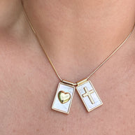 Cross and Heart Mother of Pearl Scapular Adjustable Necklace