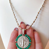 Silver St. Benedict Crystal Medal Necklaces