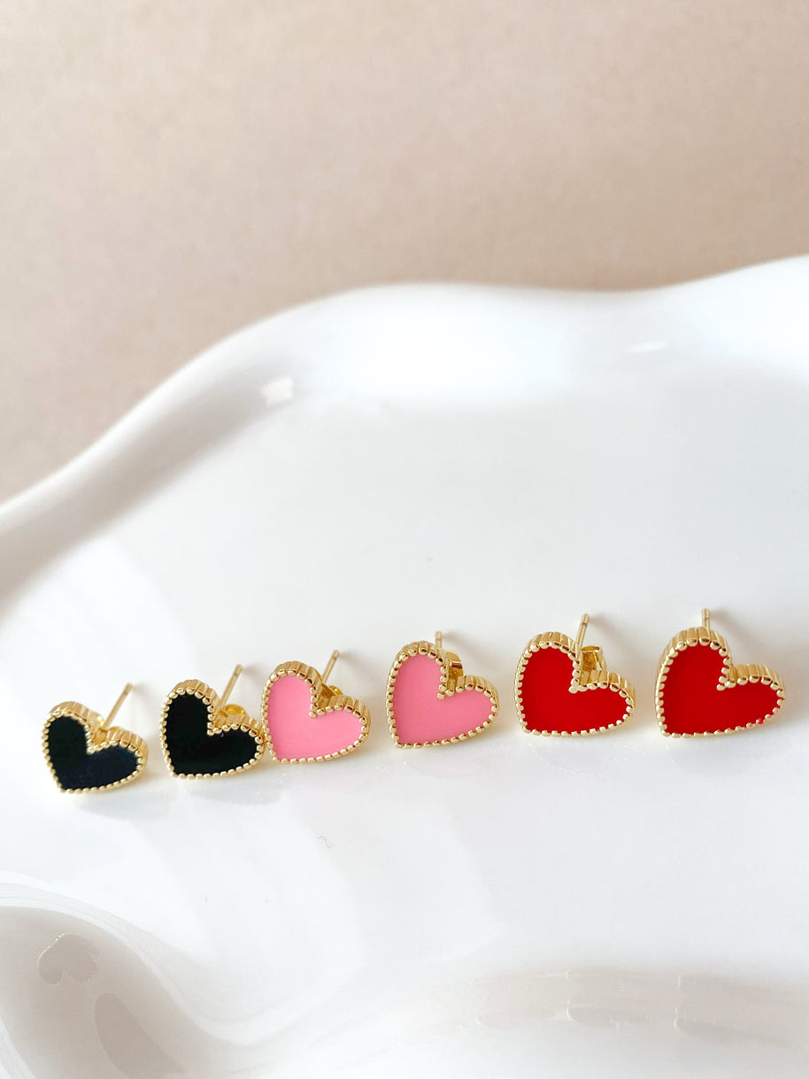 Black, Pink and Red Heart Shape Earrings