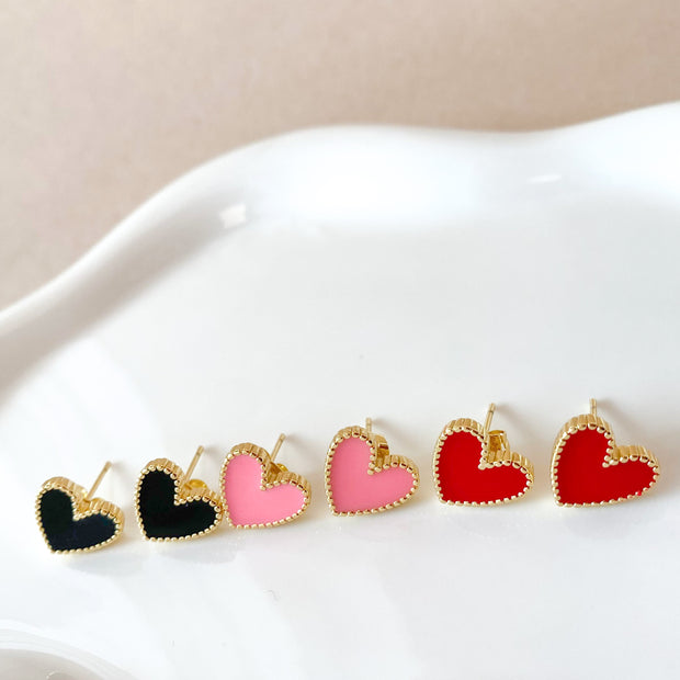 Black, Pink and Red Heart Shape Earrings