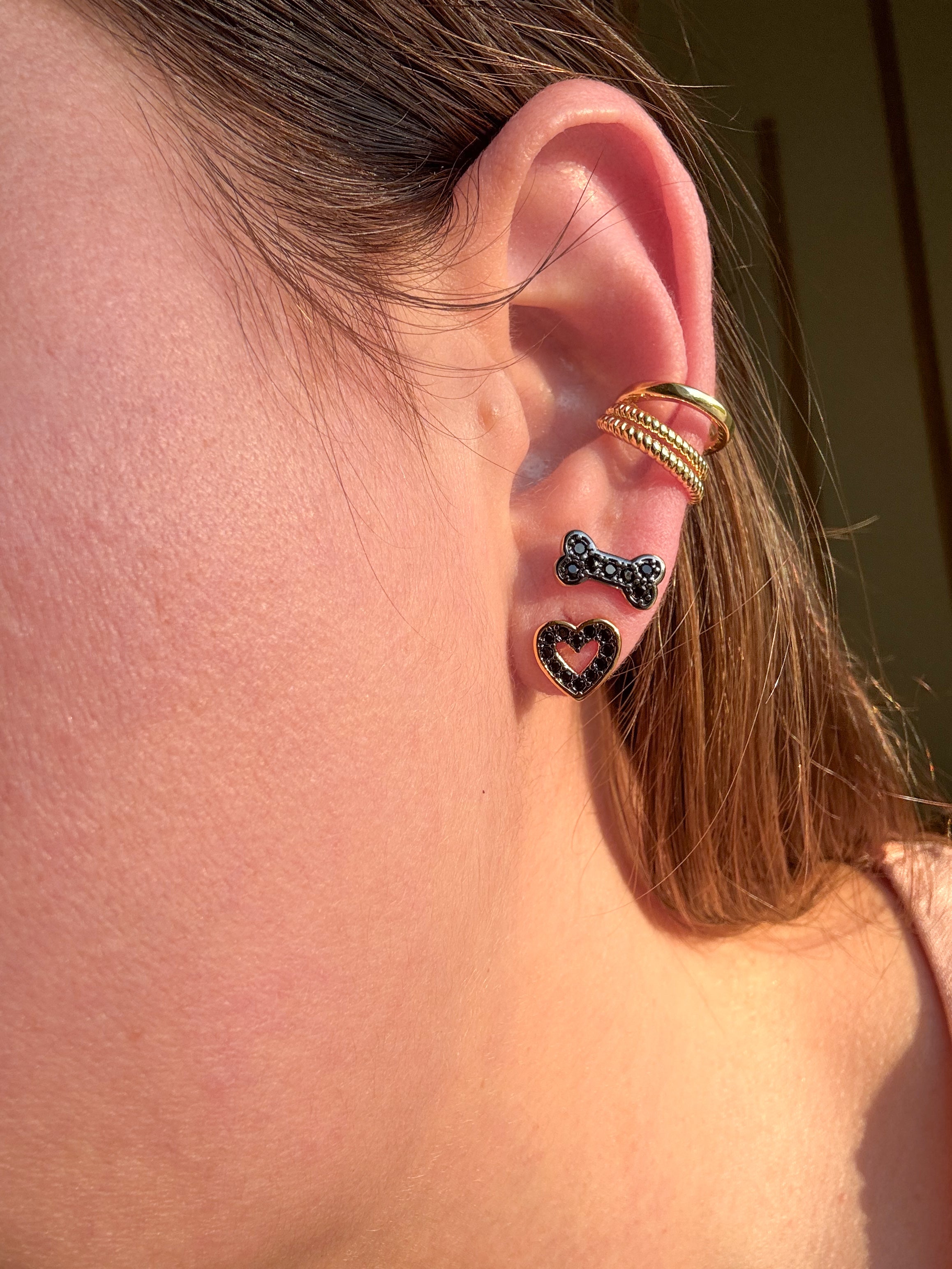Aretes Corazon, Aretes Huesito de Perrito + Ear Cuff