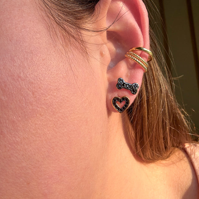 Black Zircon Puppy Bones Earrings
