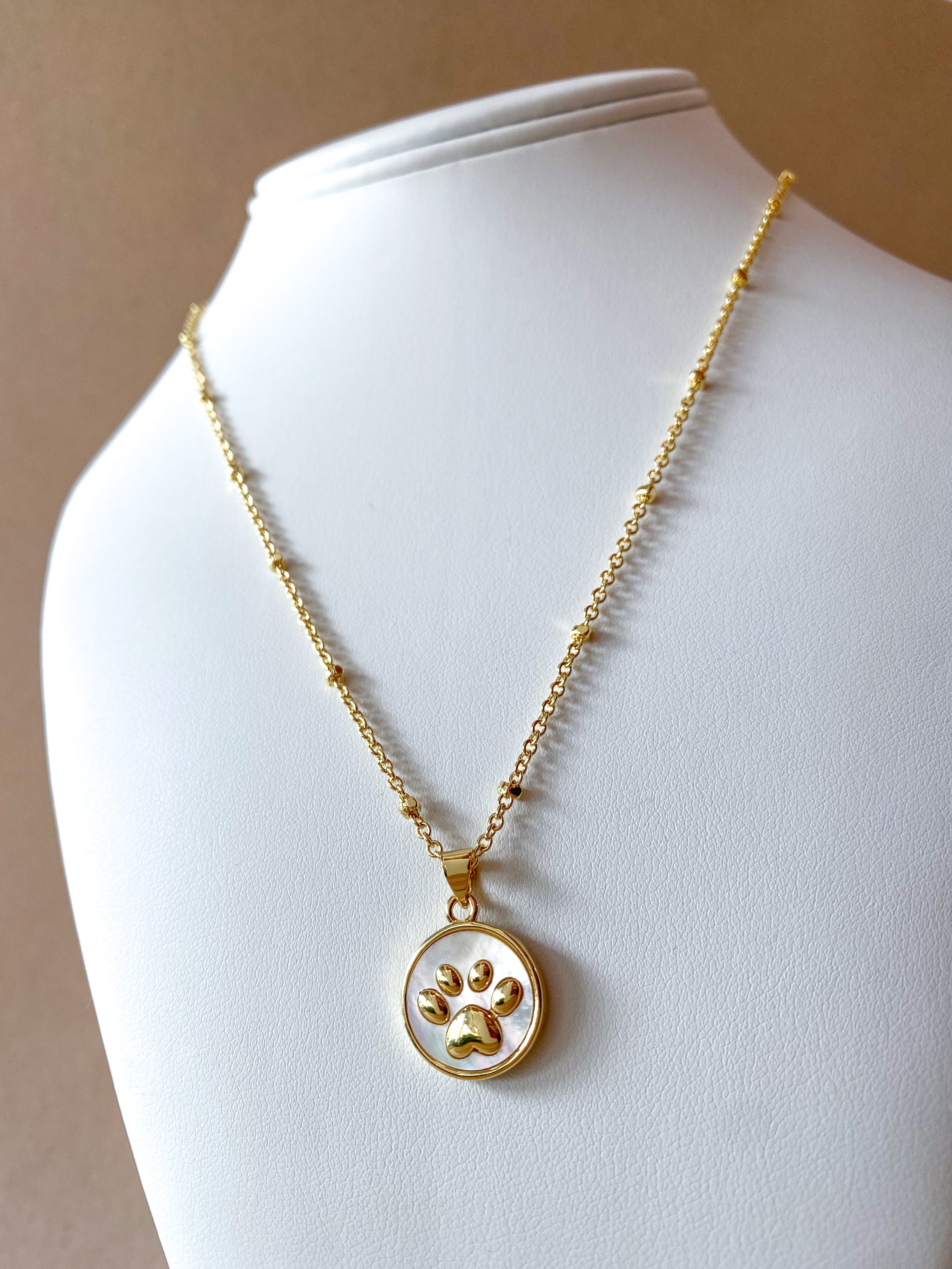 Dog Paw Mother Of Pearl Charm Necklace
