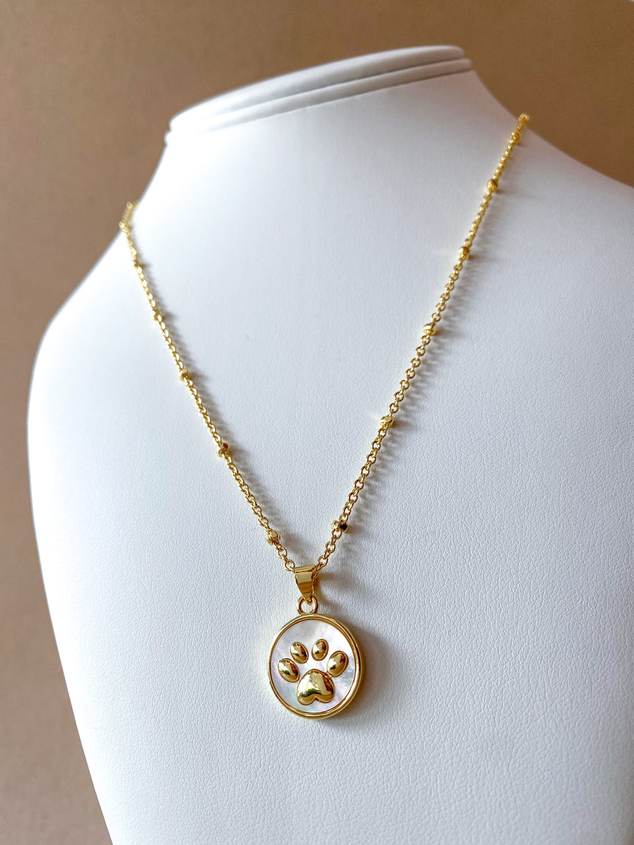 Dog Paw Mother Of Pearl Charm Necklace