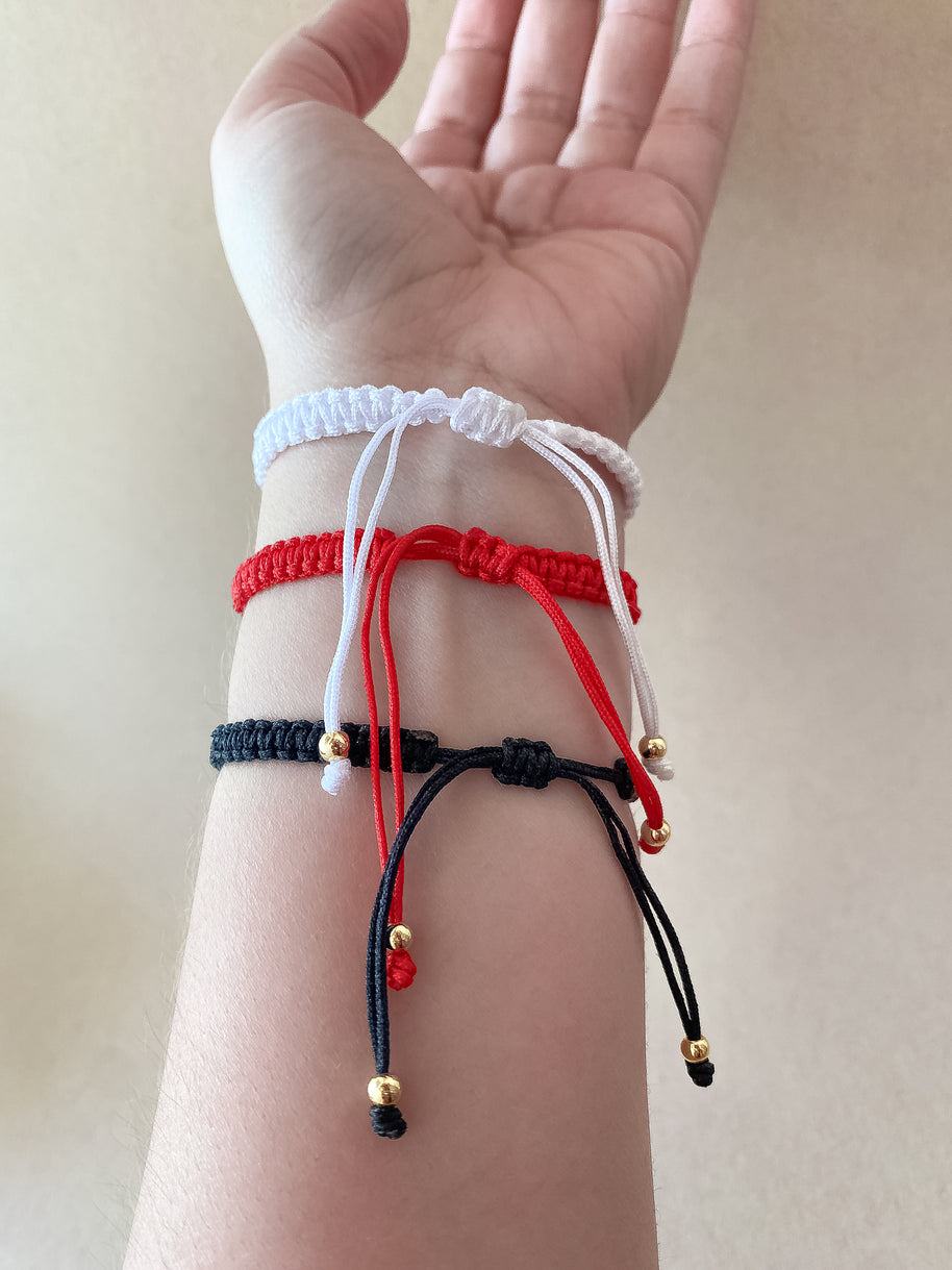 White, Red and Black Clovers Thread Adjustable Bracelets