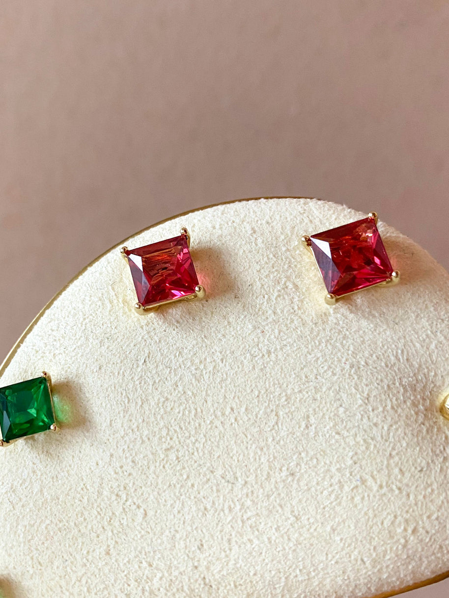 3 Different Colors of Square Crystals Earrings