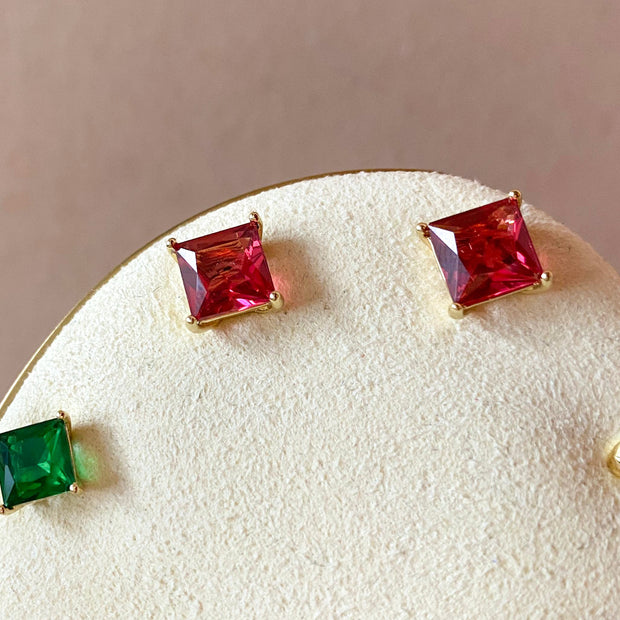 3 Different Colors of Square Crystals Earrings