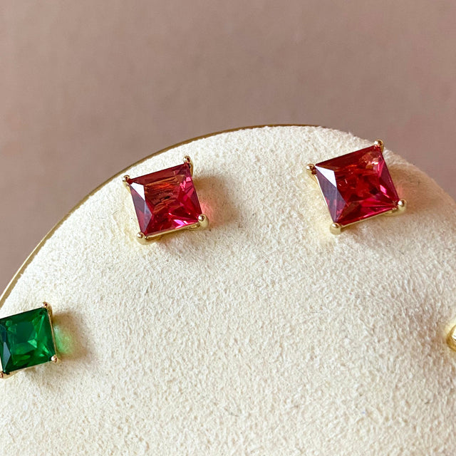 3 Different Colors of Square Crystals Earrings
