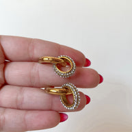 Golden and Clear White Zircons Steel Hoops