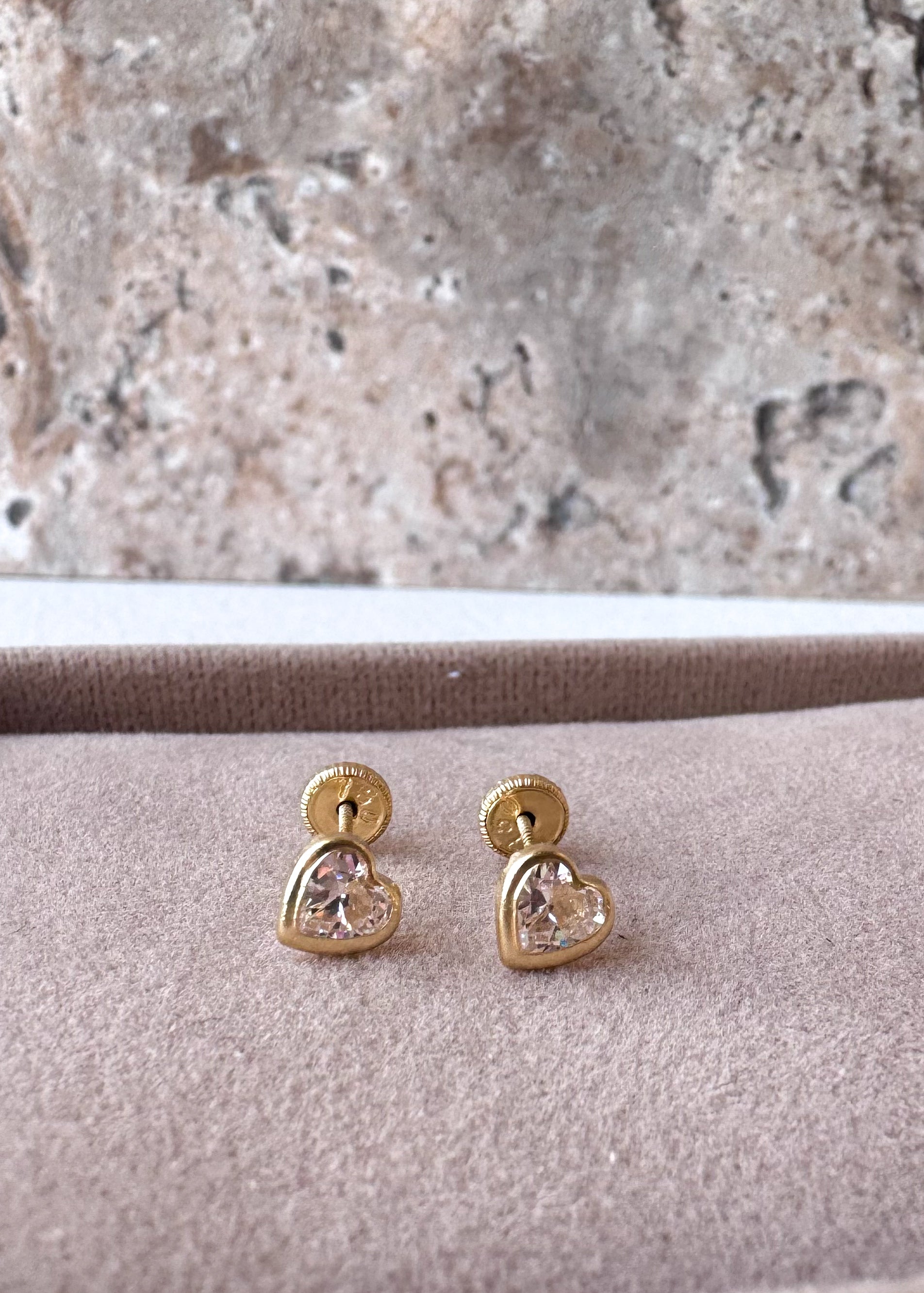 Heart Zircon 18k Solid Gold Earrings