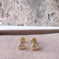 Heart Zircon 18k Solid Gold Earrings