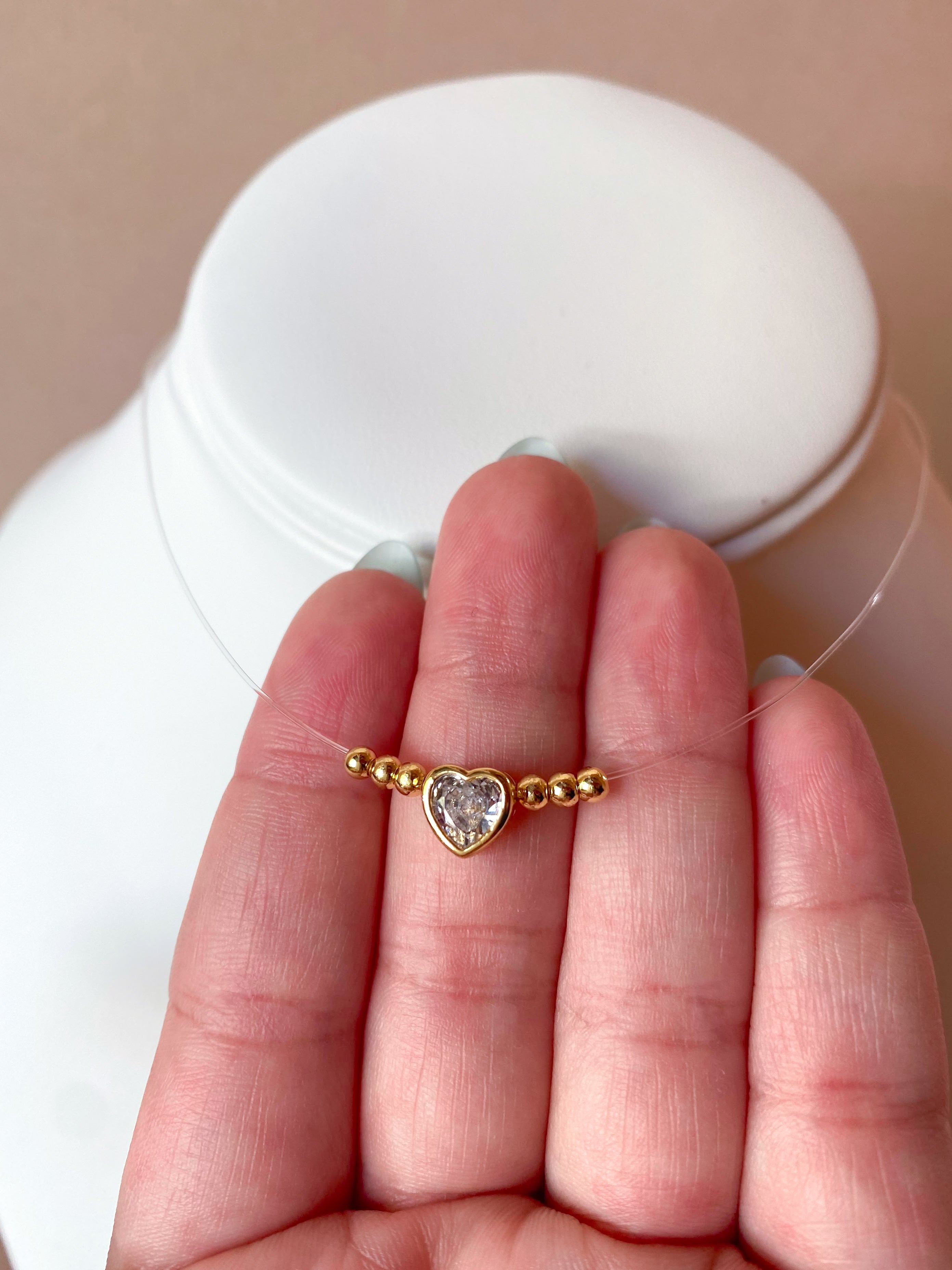 Little Crystal Heart Ghost Necklace