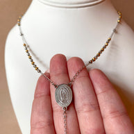 Guadalupe Virgin Medal 2 Gold Steel Rosary Necklace