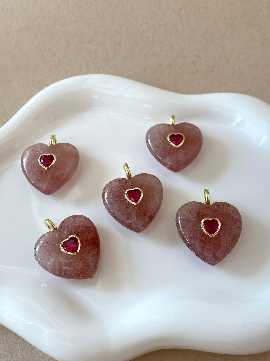 Strawberry Quartz Stone Heart Shape Charm