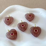 Strawberry Quartz Stone Heart Shape Charm