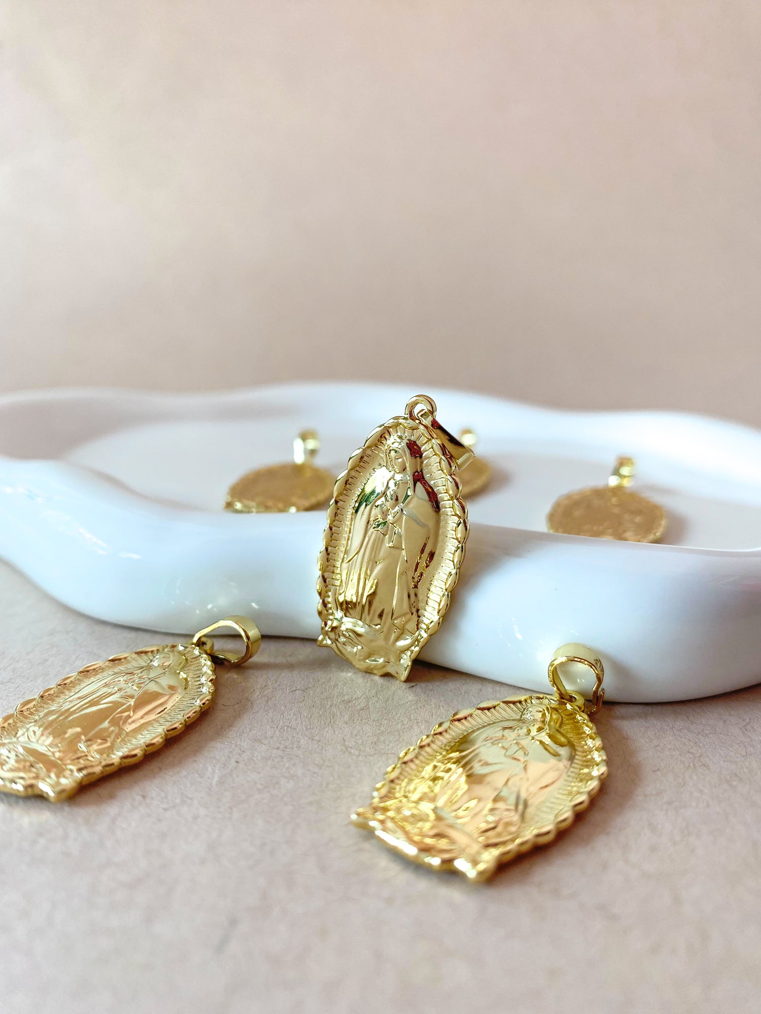 Guadalupe Virgin Big Oval Medal Golden Charm