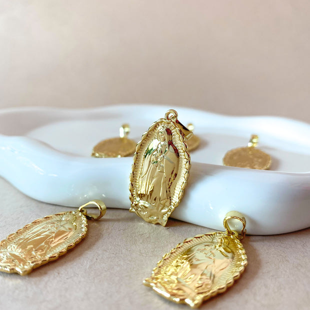 Guadalupe Virgin Big Oval Medal Golden Charm