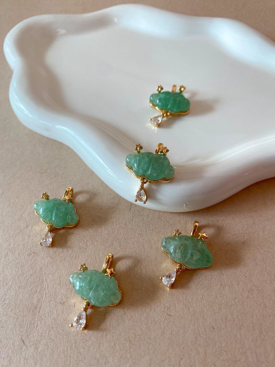 Cloud and Raindrop Crystal Green Charm