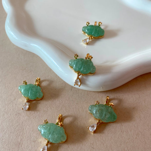 Cloud and Raindrop Crystal Green Charm