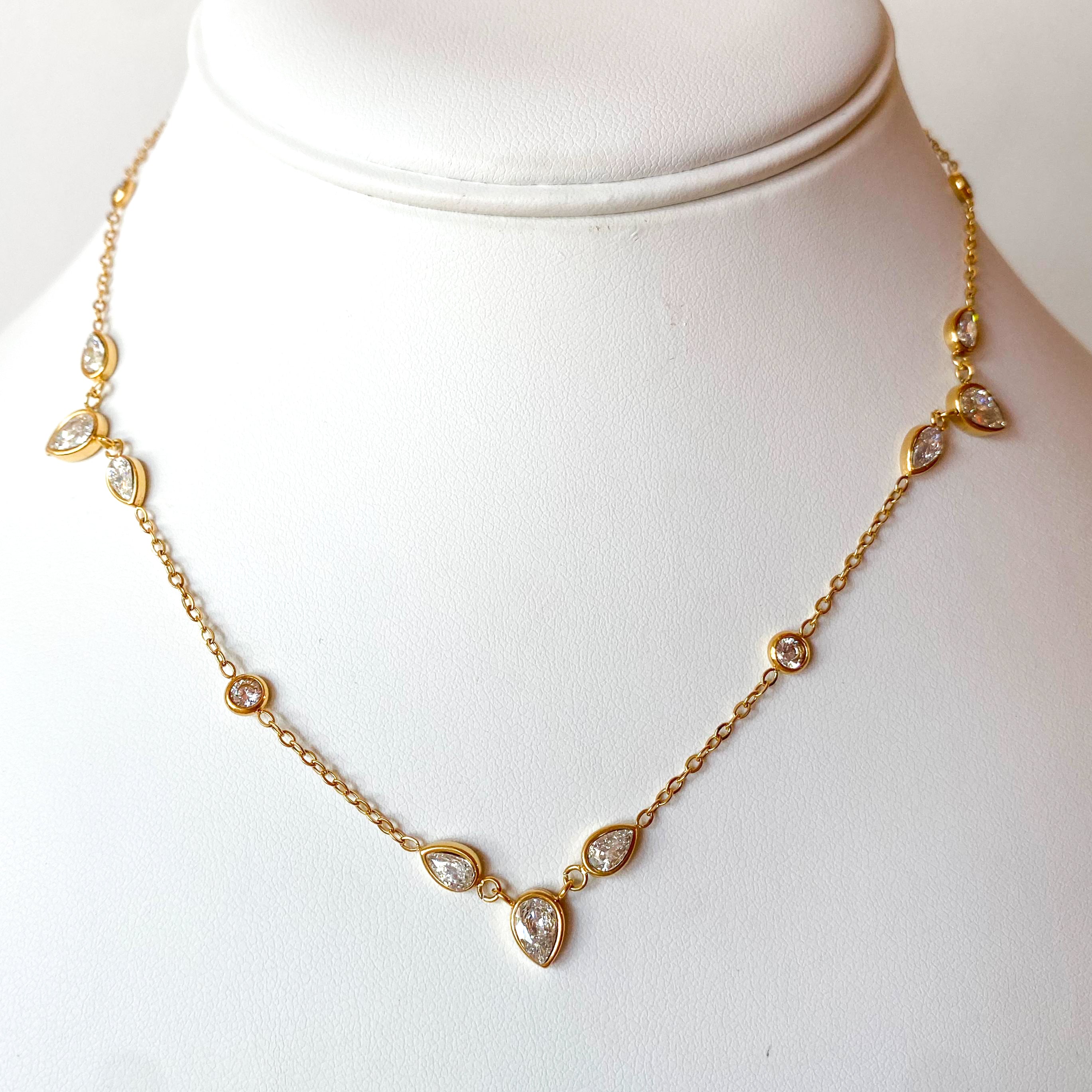 Golden Teardrop Style Steel Necklace