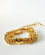 Load image into Gallery viewer, Brazalete Ajustable Tres Balines + Corazon Dorado
