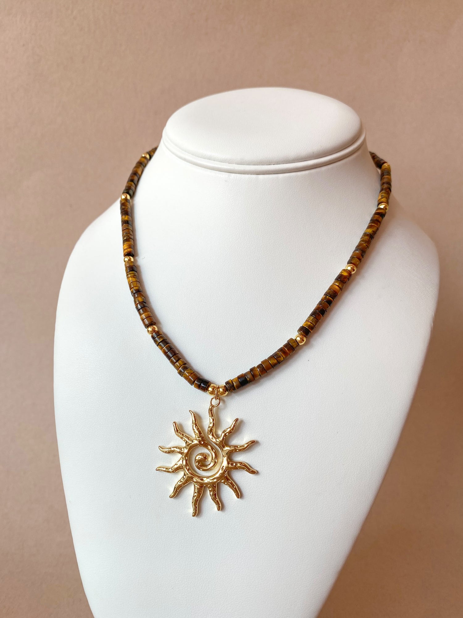 Tiger Eye Gemstone Big Sun Necklace