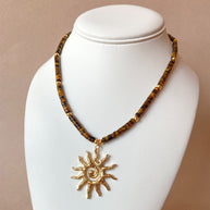 Tiger Eye Gemstone Big Sun Necklace