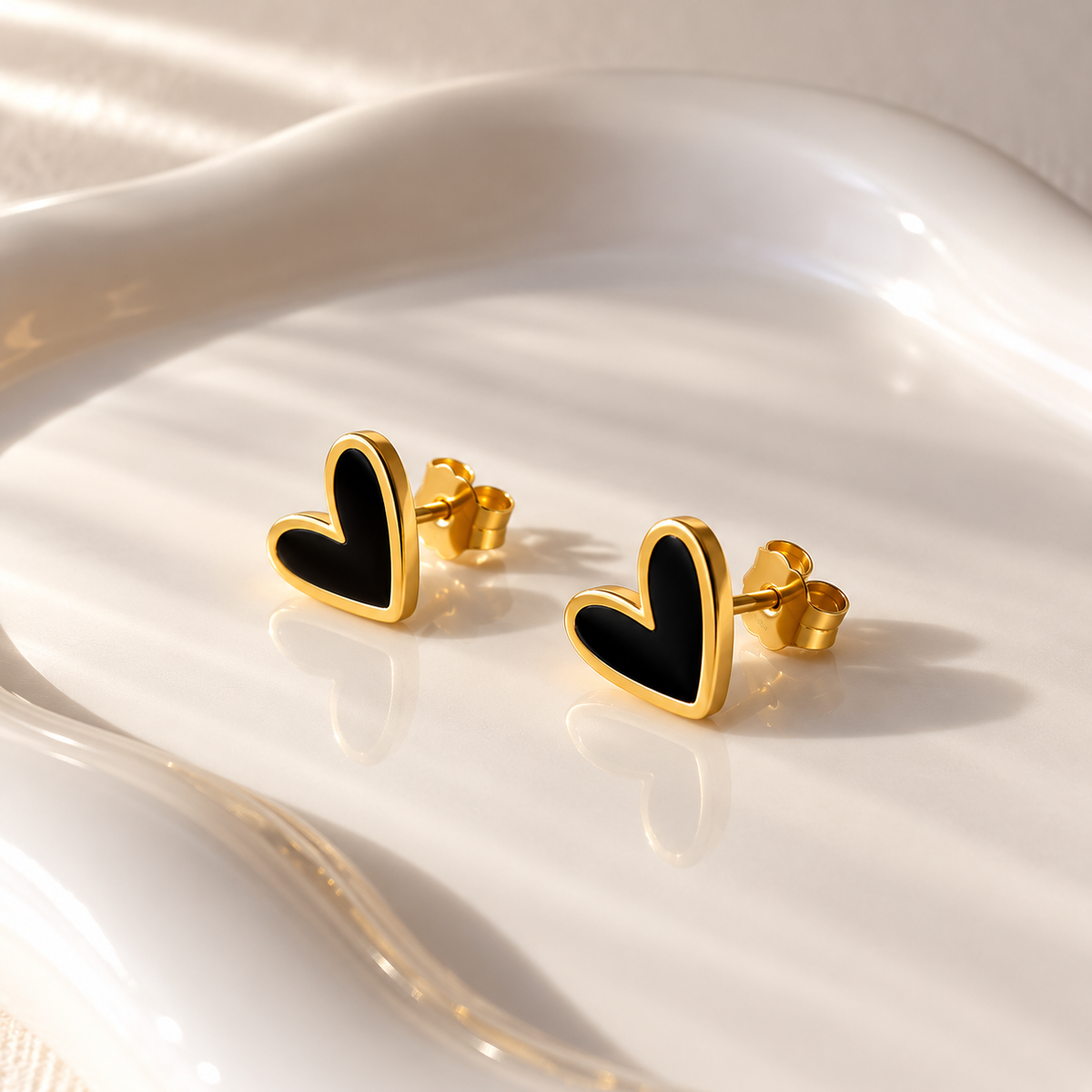 Black Hearts Steel Earrings