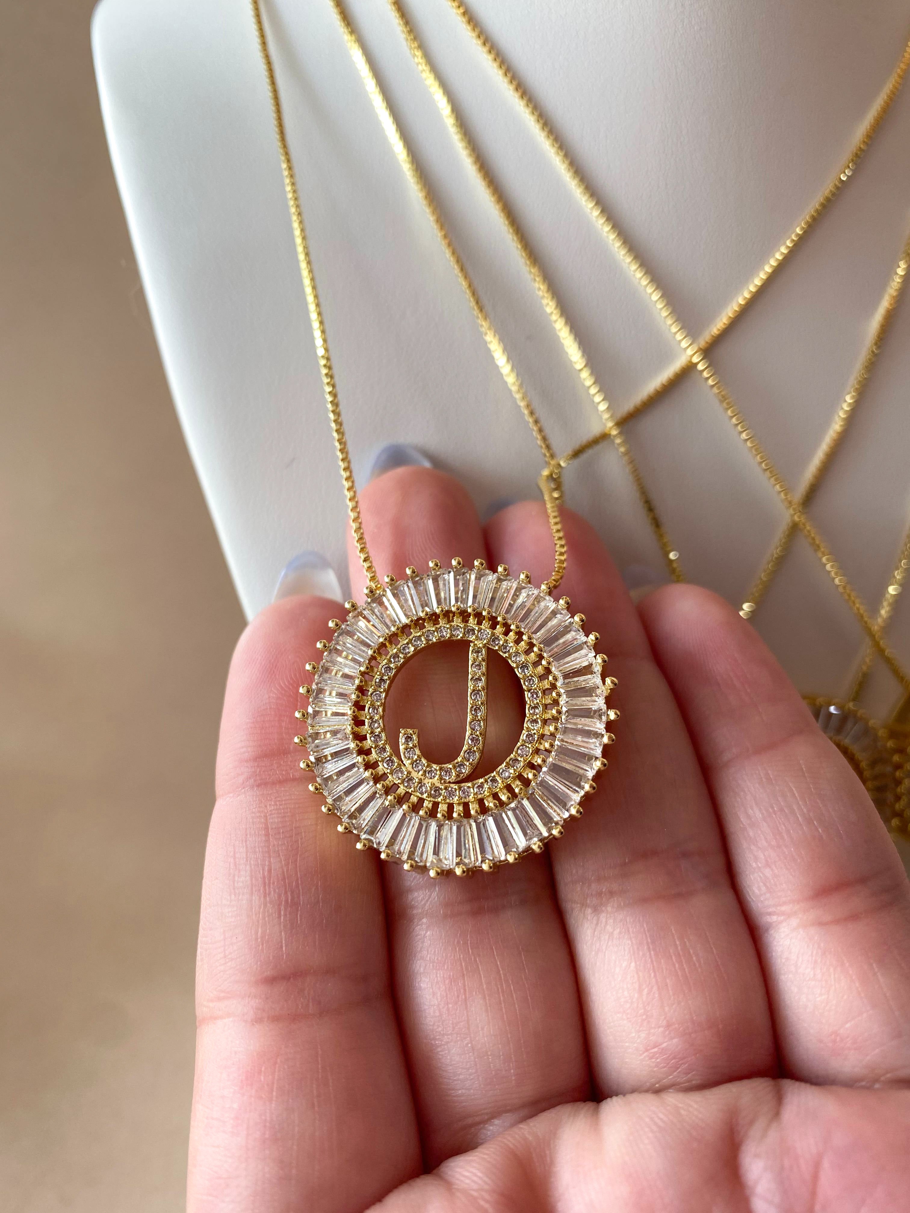 Crystal Circular Initial Necklaces