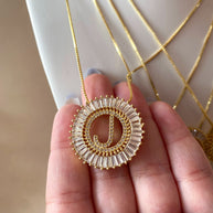 Crystal Circular Initial Necklaces