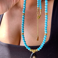 Black Onyx Oval Blue Beads Necklace